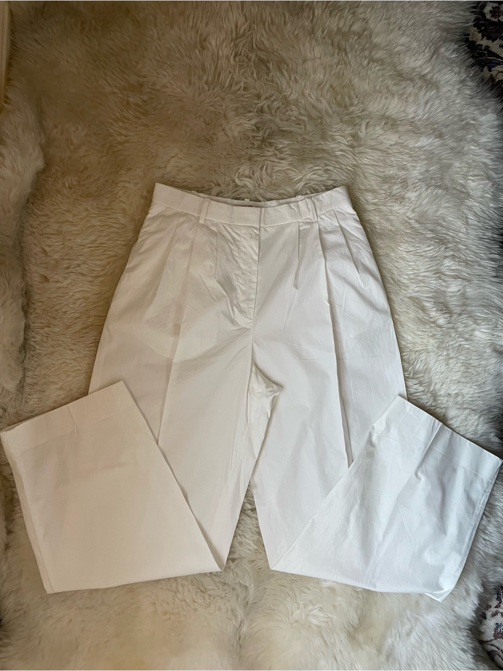 Authentic The Row Bufus pleated cotton-poplin straight-leg white pants